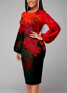 Rochie cu mâneci bufante cu imprimeu digital floral cu decolteu